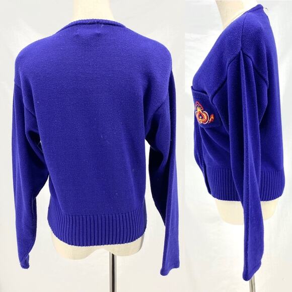 Vintage purple double breasted cardigan sweater hand embroidered size Medium - Picture 3 of 12